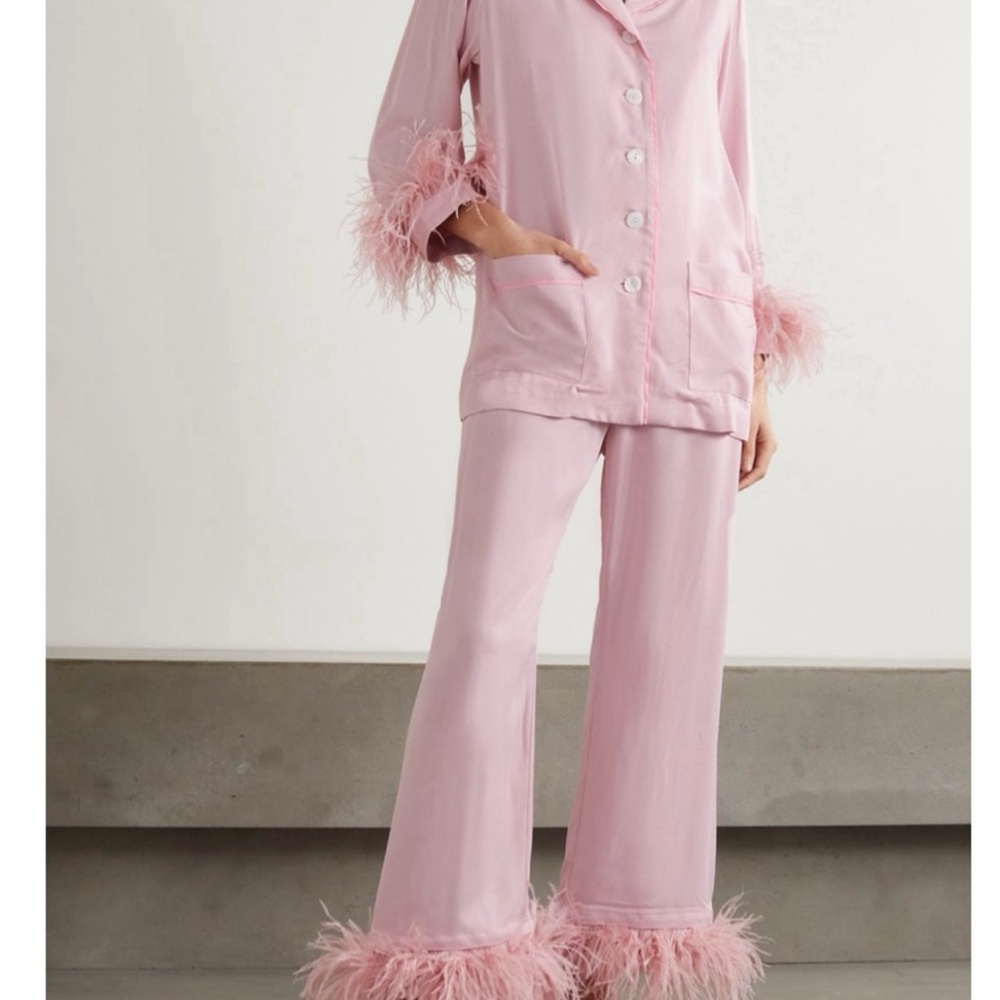 Sleeper Party Pajama Set With Pink Feather Trim - Picture 2 of 7